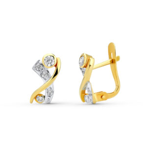 18K PENDIENTES ORO BICOLOR CIRCONITAS 10 X 5 MM