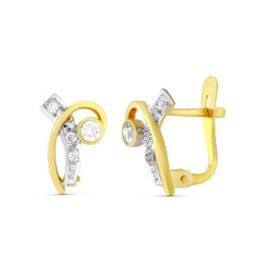 18K PENDIENTES ORO BICOLOR CIRCONITAS 11X7 MM. CIERRE CATALAN