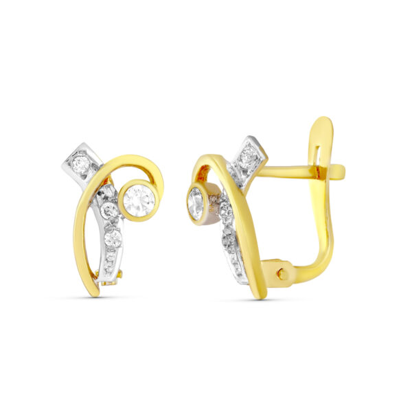 18K PENDIENTES ORO BICOLOR CIRCONITAS 11X7 MM. CIERRE CATALAN