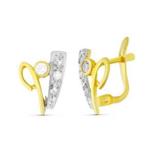 18K PENDIENTES ORO BICOLOR CIRCONITAS 11X8 MM. CIERRE CATALAN