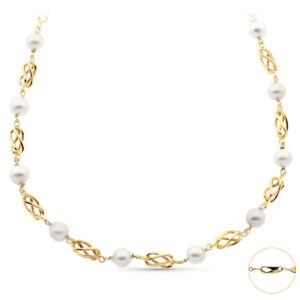 18K COLLAR ORO AMARILLO CON PERLA DE 8.5 MM Y JAULAS DE ORO. LONGITUD 50CM