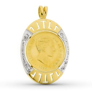 18K COLGANTE ORO BICOLOR MONEDA CON CIRCONITAS 37X24 MM