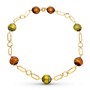 18K GARGANTILA ORO AMARILLO COLLAR BOLAS MURANO 19 MM 50 CM