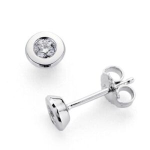18K PENDIENTES ORO BLANCO DIAMANTES TALLA BRILLANTE CHATON 0.200 QTS. 5MM