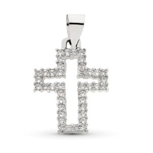 18K CRUZ ORO BLANCO CON CIRCONITAS 23X17 MM