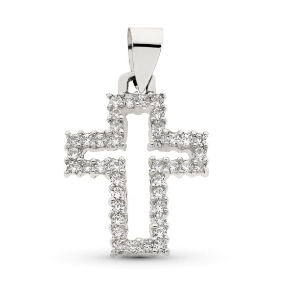 18K CRUZ ORO BLANCO CON CIRCONITAS 23X17 MM