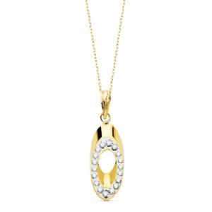18K COLGANTE BICOLOR OVAL CIRCONITAS CON CADENA