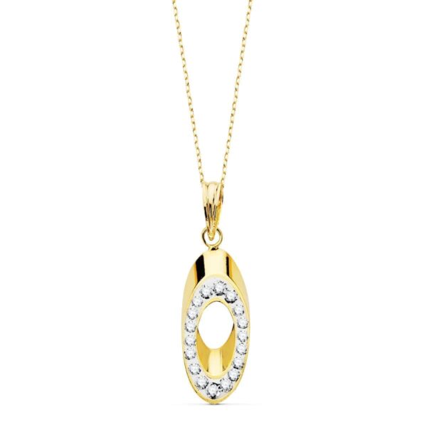 18K COLGANTE BICOLOR OVAL CIRCONITAS CON CADENA