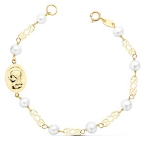 18K PULSERA COMUNION PERLA 5 MM 16.5CM