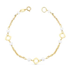 18K PULSERA NIÑA PERLA 3.5 MM 15.5 CM