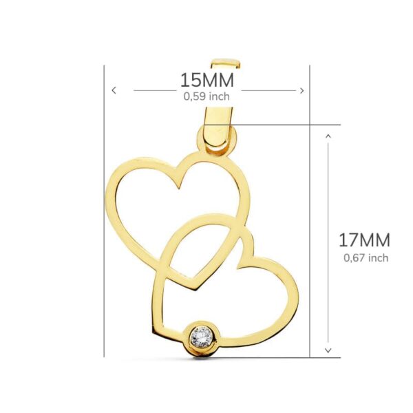 18K COLGANTE 2 CORAZONES 17X15 MM - Imagen 2