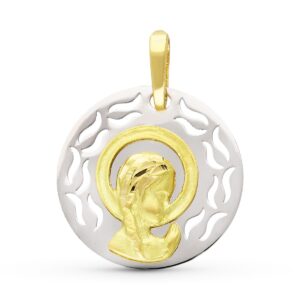 18K MEDALLA ORO BICOLOR VIRGEN NIÑA 17 MM