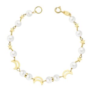 18K PULSERA COMUNION PERLA 5 MM 17 CM