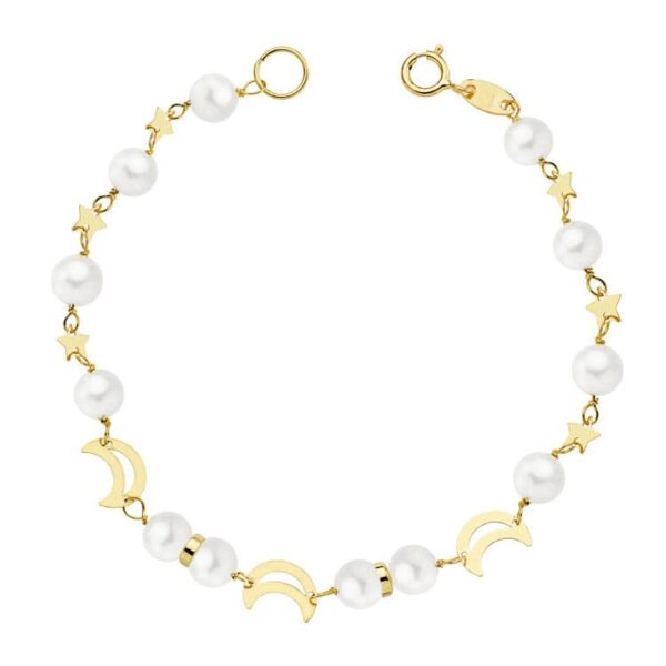 18K PULSERA COMUNION PERLA 5 MM 17 CM