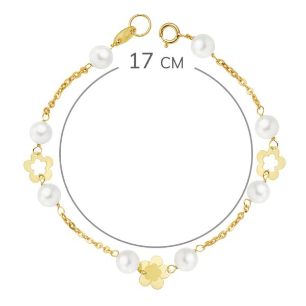 18K PULSERA PERLA Y FLORES 17 CM - Imagen 2