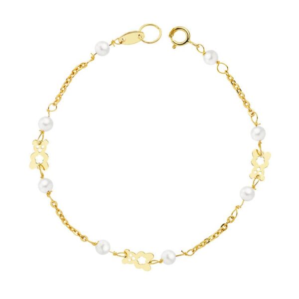18K PULSERA PERLA Y OSO S. 16.5 CM