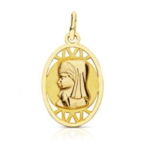 9K MEDALLA VIRGEN NIÑA OVAL CALADA 20X12M