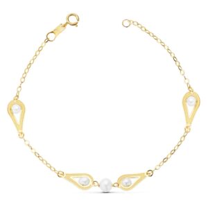 18K PULSERA COMUNION PERLA Y MOTIVOS. 18 CM