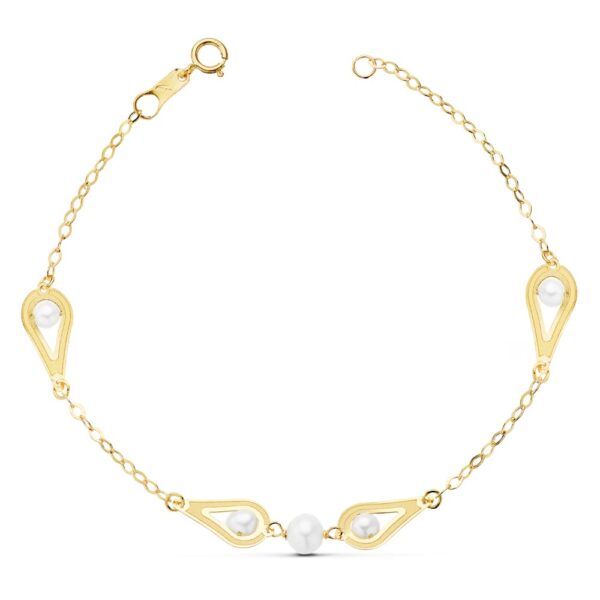 18K PULSERA COMUNION PERLA Y MOTIVOS. 18 CM