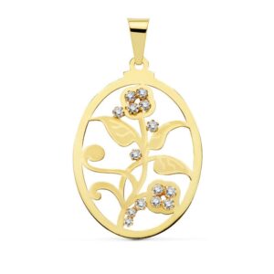 18K COLGANTE OVAL FLOR CIRCONITAS 37X29 MM