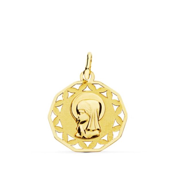18K MEDALLA VIRGEN NIÑA CALADA 18 MM