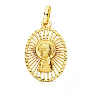 18K MEDALLA VIRGEN NIÑA CERCO CALADO 22X14 MM