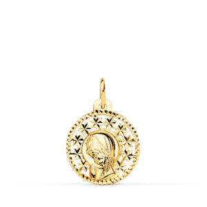18K MEDALLA VIRGEN NIÑA CALADA 16MM