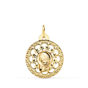 18K MEDALLA VIRGEN NIÑA CALADA 23X20 MM