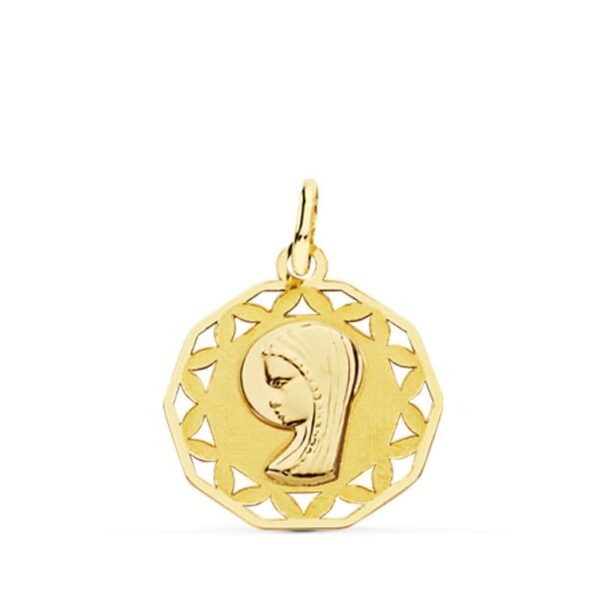 18K MEDALLA VIRGEN NIÑA CALADA 18 MM