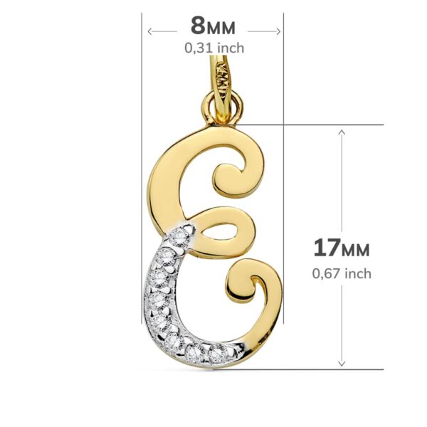 18K COLGANTE LETRA E CIRCONITAS 17X8 MM - Imagen 2