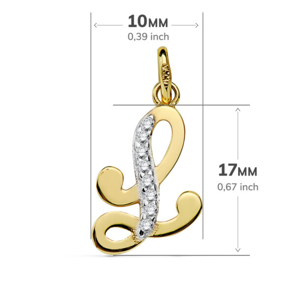 18K COLGANTE LETRA L CIRCONITAS 17X10 MM - Imagen 2