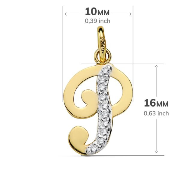 18K COLGANTE LETRA P CIRCONITAS 16X10 MM - Imagen 2