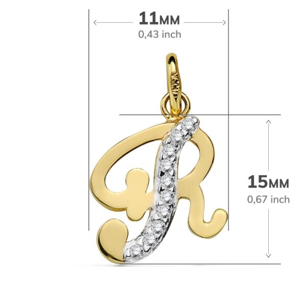 18K COLGANTE LETRA R CIRCONITAS 15X11 MM - Imagen 2