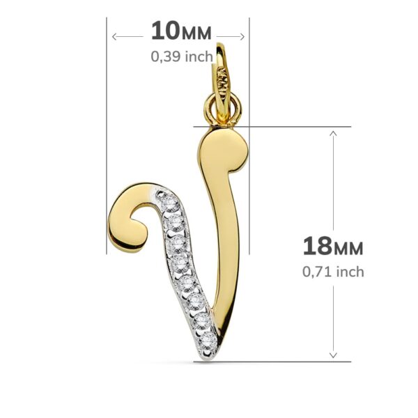 18K COLGANTE LETRA V CIRCONITAS 18X10 MM - Imagen 2