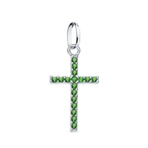18K CRUZ ORO BLANCO CON CIRCONITAS VERDES. 16X10 MM