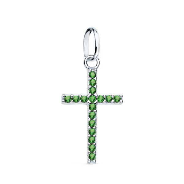 18K CRUZ ORO BLANCO CON CIRCONITAS VERDES. 16X10 MM