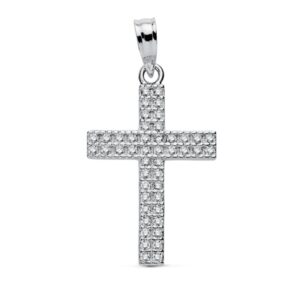 18K CRUZ ORO BLANCO CIRCONITAS 24X15 MM