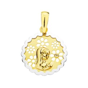 18K MEDALLA VIRGEN NIÑA BICOLOR CIRCONITA 15 MM