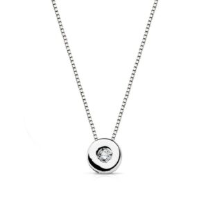 18K GARGANTILLA ORO BLANCO CHATON DIAMANTE 0.02 QTS. H-I CADENA 42 CM