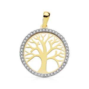 9K COLGANTE ORO BICOLOR ARBOL DE LA VIDA CON CIRCONITAS 20 MM