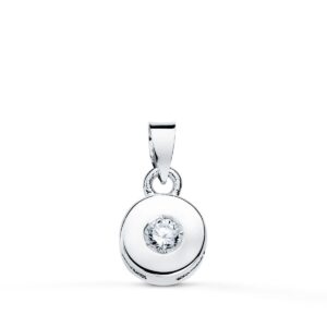 18K COLGANTE ORO BLANCO CHATON 5.5 MM DIAMANTE TALLA BRILLANTE 0.05 QTS SI-H