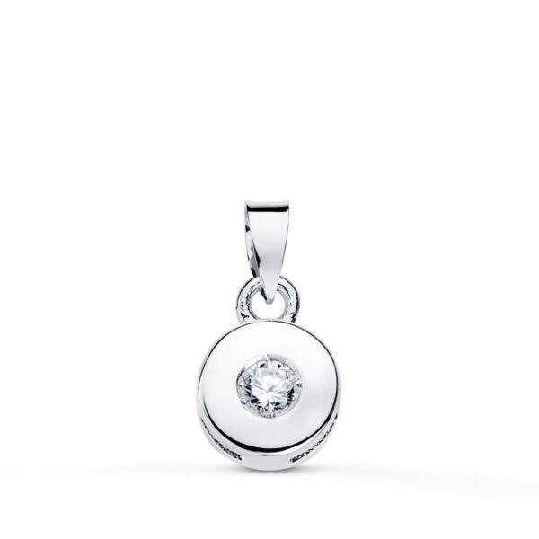 18K COLGANTE ORO BLANCO CHATON 5.5 MM DIAMANTE TALLA BRILLANTE 0.05 QTS SI-H