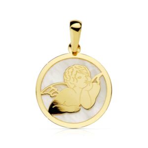18K COLGANTE REDONDO NACAR ANGEL 17 MM