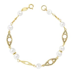 18K PULSERA COMUNION PERLA 5 MM 17 CM