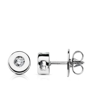 18K PENDIENTES ORO BLANCO CHATON 6 MM DIAMANTES 0.130 QTS.