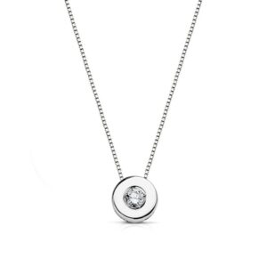 18K GARGANTILLA ORO BLANCO CHATON 6 MM DIAMANTE 0.065 QTS. H-I CADENA 42 CM
