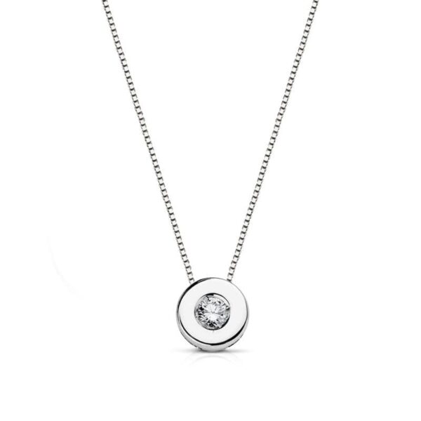 18K GARGANTILLA ORO BLANCO CHATON 6 MM DIAMANTE 0.065 QTS. H-I CADENA 42 CM