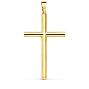 18K CRUZ ORO AMARILLO LISA TUBO HUECO 3 MM 35X22 MM