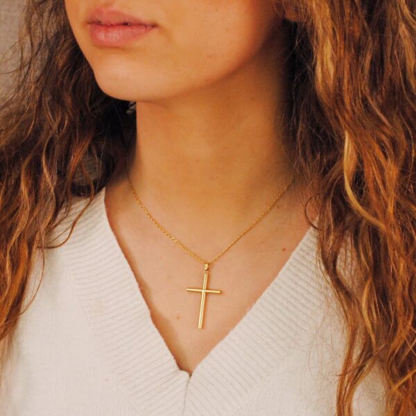 18K CRUZ ORO AMARILLO LISA TUBO HUECO 3 MM 35X22 MM - Imagen 2
