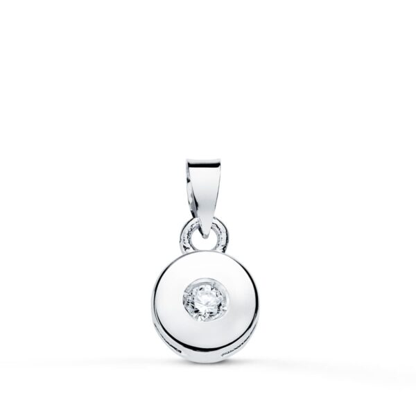 18K COLGANTE ORO BLANCO CHATON 5.5 MM DIAMANTE TALLA BRILLANTE 0.035 QTS SI-H